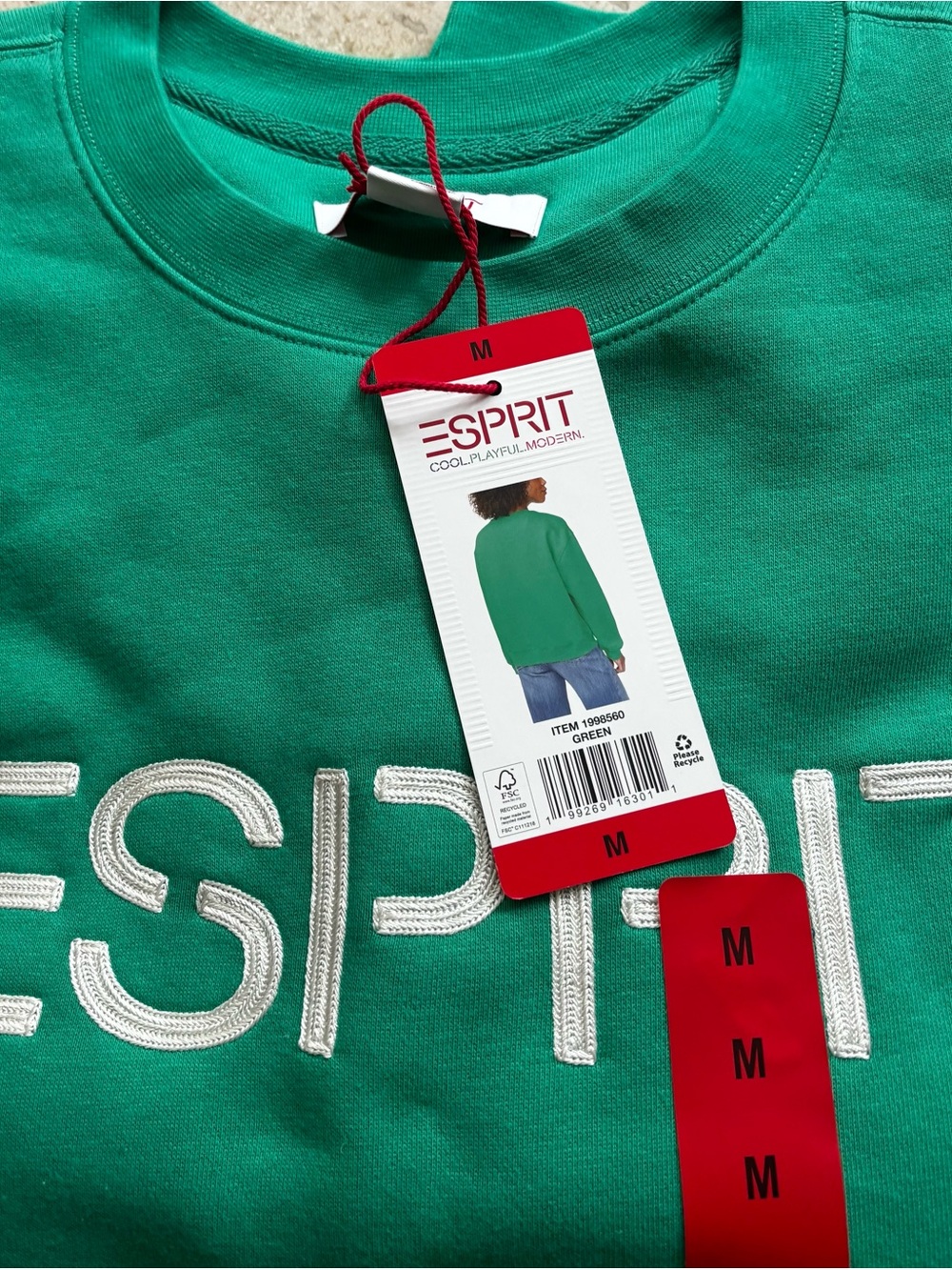 NWT Esprit Women's Logo Fleece Crewneck Sweatshirt Green Viral Vintage S M XL 2X